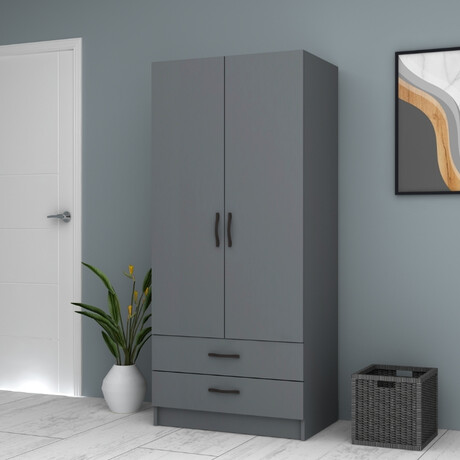Ντουλάπα Ρούχων Ricardo Megapap Δίφυλλη Χρώμα Ανθρακί 80x51,8x181εκ.