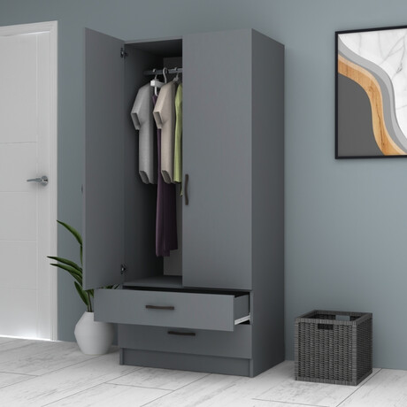 Ντουλάπα Ρούχων Ricardo Megapap Δίφυλλη Χρώμα Ανθρακί 80x51,8x181εκ.