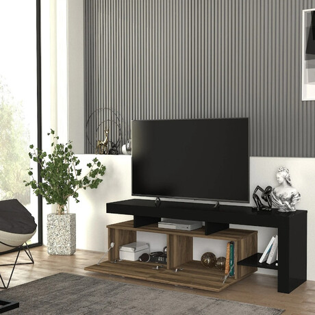 Έπιπλο Τηλεόρασης Acnes Megapap Χρώμα Μαύρο - Καρυδί 160x40x53εκ.