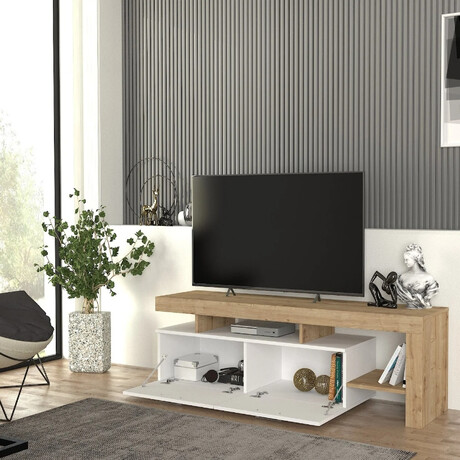 Έπιπλο Τηλεόρασης Acnes Megapap Χρώμα Λευκό - Sapphire oak 160x40x53εκ.