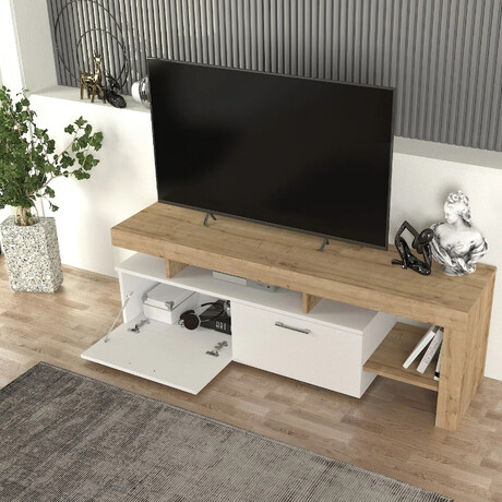Έπιπλο Τηλεόρασης Acnes Megapap Χρώμα Λευκό - Sapphire oak 160x40x53εκ.
