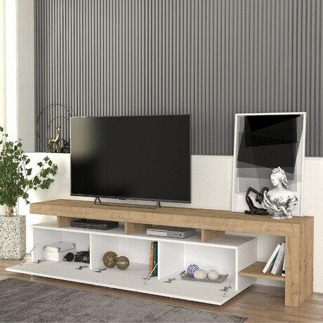 Έπιπλο Τηλεόρασης Acnes Megapap Χρώμα Λευκό - Sapphire oak 220x40x52εκ.