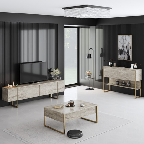 Έπιπλο Τηλεόρασης Luxe Megapap Χρώμα Travertine - Χρυσό 180x30x50εκ.