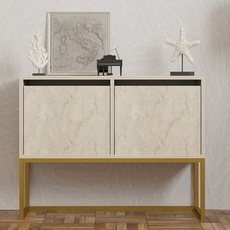 Κονσόλα - Μπουφές Zermat Megapap Χρώμα Μπεζ Travertine - Χρυσό 90x34x70εκ.