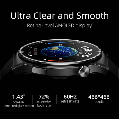 QCY Watch GT S3 Gray - 1,43" HD AMOLED touch 466x466 60Hz Always On Call BT Smart Watch IPX8 14day