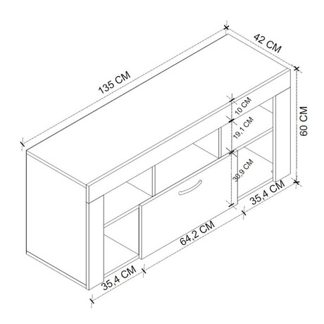 Έπιπλο Τηλεόρασης Midili Megapap Χρώμα Sapphire oak - Ανθρακί 135x42x60,7εκ.