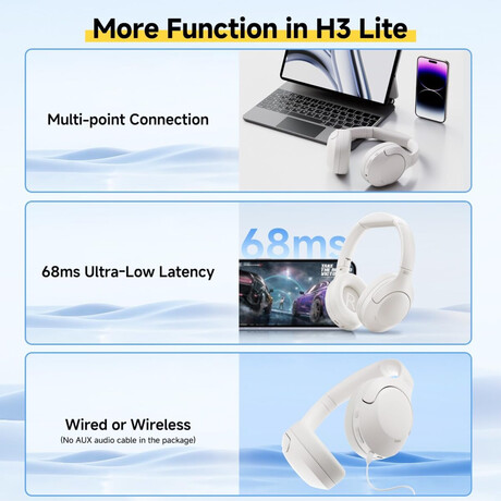 QCY H3 Lite Headset White - ANC Noise Canceling 40mm drivers 68ms latency - 60h battery