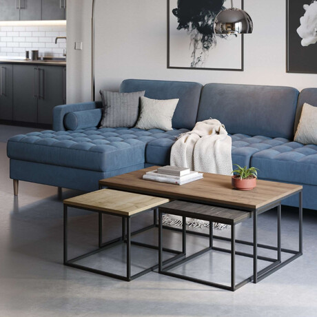 Τραπεζάκι Σαλονιού σετ 3 Τμχ. Camelia Megapap Χρώμα Ανοιχτό Καρυδί - Sapphire oak - Καφέ 110x60x41,8εκ.