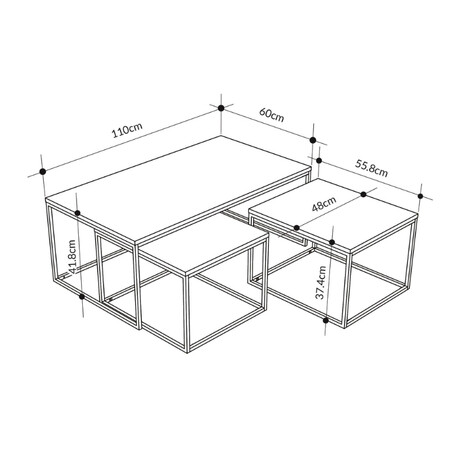 Τραπεζάκι Σαλονιού σετ 3 Τμχ. Camelia Megapap Χρώμα Ανοιχτό Καρυδί - Sapphire oak - Καφέ 110x60x41,8εκ.