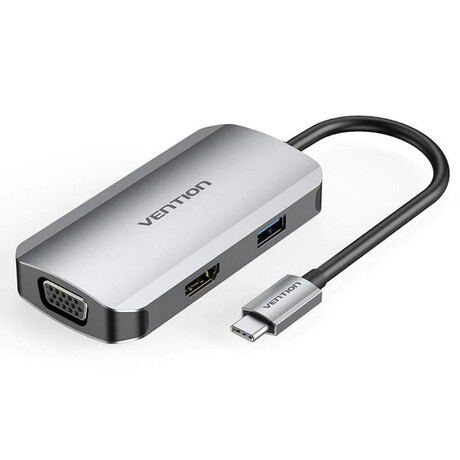Vention Type-c to Hdmi/usb 3.0*3/rj45/sd/tf/trrs 3.5mm/pd 100w Docking Station 0.15m Gray Aluminum Alloy Type (Tolhb) (Ventolhb)