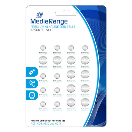 Mediarange Premium Alkaline Coin Cells Assorted set Ag3|ag4|ag10|ag13 Pack 20  (Mrbat119)
