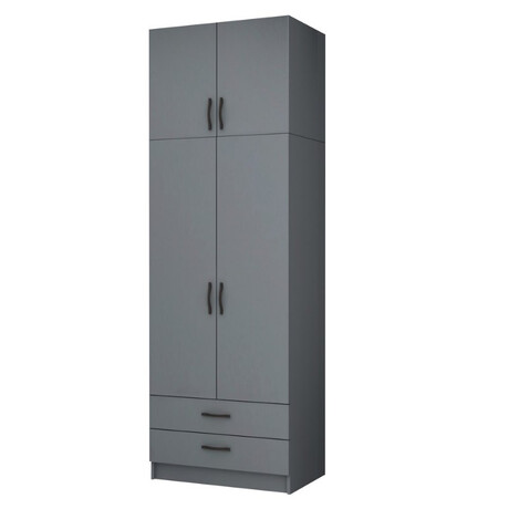 Ντουλάπα Ρούχων Ricardo Megapap Δίφυλλη με Πατάρι Χρώμα Ανθρακί 80x51,8x240εκ.