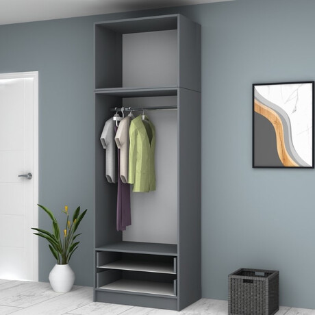 Ντουλάπα Ρούχων Ricardo Megapap Δίφυλλη με Πατάρι Χρώμα Ανθρακί 80x51,8x240εκ.