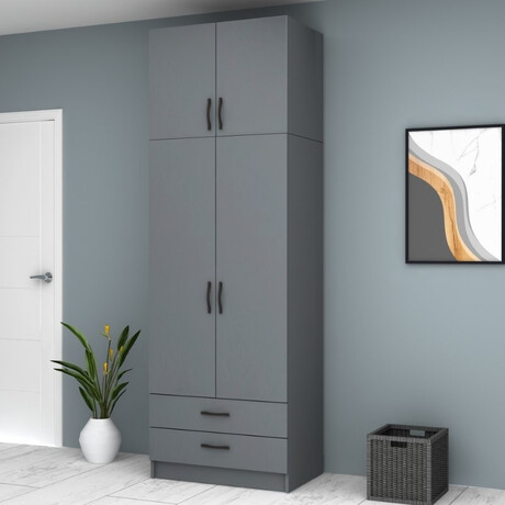 Ντουλάπα Ρούχων Ricardo Megapap Δίφυλλη με Πατάρι Χρώμα Ανθρακί 80x51,8x240εκ.