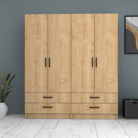 Ντουλάπα Ρούχων Ricardo Megapap Τετράφυλλη Χρώμα Φυσικό Οξιάς 160x51,8x181εκ.