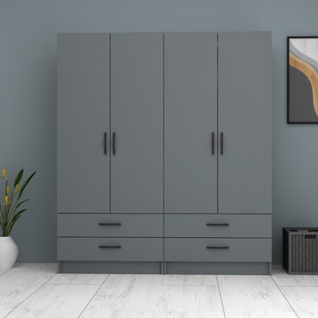 Ντουλάπα Ρούχων Ricardo Megapap Τετράφυλλη Χρώμα Ανθρακί 160x51,8x181εκ.