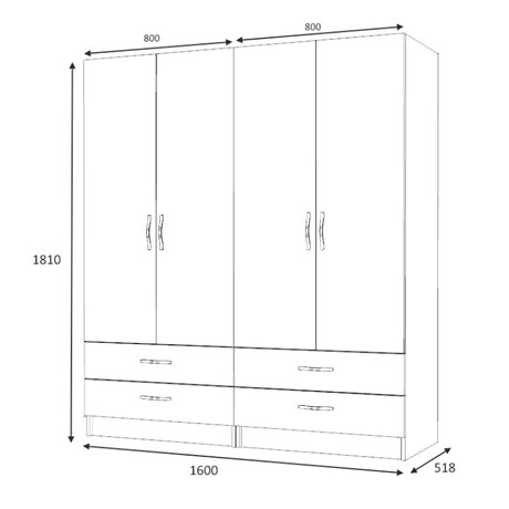 Ντουλάπα Ρούχων Ricardo Megapap Τετράφυλλη Χρώμα Ανθρακί 160x51,8x181εκ.