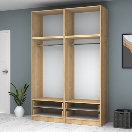 Ντουλάπα Ρούχων Ricardo Megapap Τετράφυλλη με Πατάρι Χρώμα Φυσικό Οξιάς 160x51,8x240εκ.