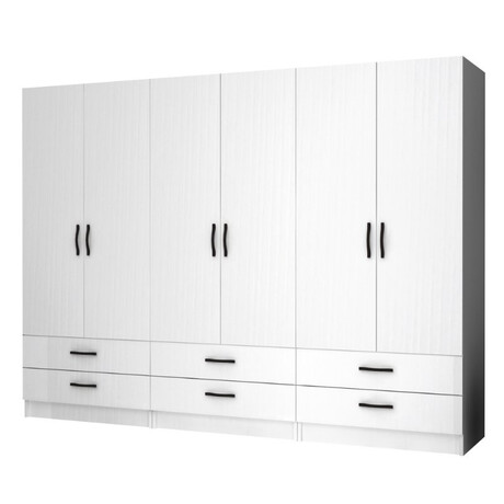 Ντουλάπα Ρούχων Ricardo Megapap Εξάφυλλη Χρώμα Λευκό 240x51,8x181εκ.