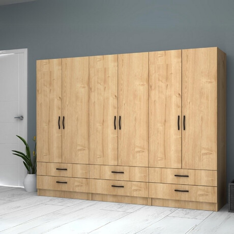 Ντουλάπα Ρούχων Ricardo Megapap Εξάφυλλη Χρώμα Φυσικό Οξιάς 240x51,8x181εκ.