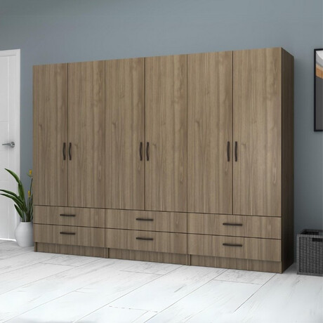 Ντουλάπα Ρούχων Ricardo Megapap Εξάφυλλη Χρώμα Καρυδί 240x51,8x181εκ.