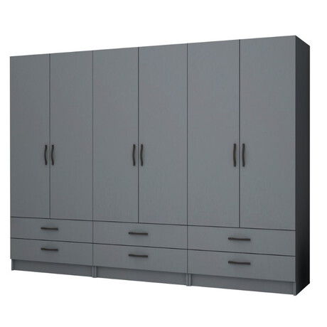 Ντουλάπα Ρούχων Ricardo Megapap Εξάφυλλη Χρώμα Ανθρακί 240x51,8x181εκ.