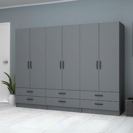 Ντουλάπα Ρούχων Ricardo Megapap Εξάφυλλη Χρώμα Ανθρακί 240x51,8x181εκ.