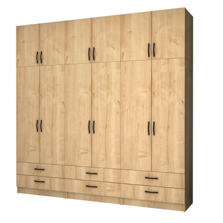 Ντουλάπα Ρούχων Ricardo Megapap Εξάφυλλη με Πατάρι Χρώμα Φυσικό Οξιάς 240x51,8x240εκ.