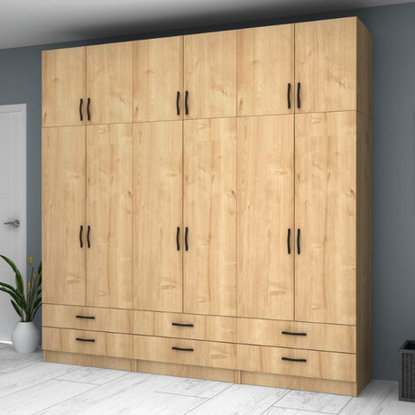 Ντουλάπα Ρούχων Ricardo Megapap Εξάφυλλη με Πατάρι Χρώμα Φυσικό Οξιάς 240x51,8x240εκ.