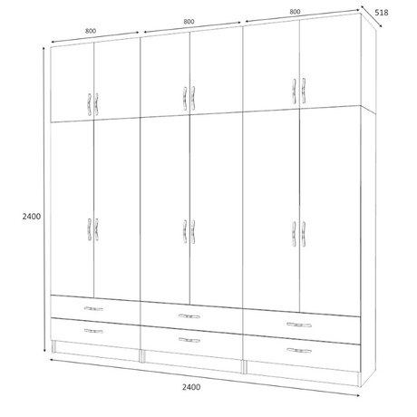 Ντουλάπα Ρούχων Ricardo Megapap Εξάφυλλη με Πατάρι Χρώμα Καρυδί 240x51,8x240εκ.