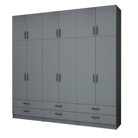 Ντουλάπα Ρούχων Ricardo Megapap Εξάφυλλη με Πατάρι Χρώμα Ανθρακί 240x51,8x240εκ.