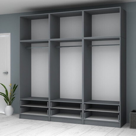 Ντουλάπα Ρούχων Ricardo Megapap Εξάφυλλη με Πατάρι Χρώμα Ανθρακί 240x51,8x240εκ.