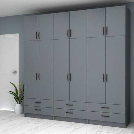 Ντουλάπα Ρούχων Ricardo Megapap Εξάφυλλη με Πατάρι Χρώμα Ανθρακί 240x51,8x240εκ.