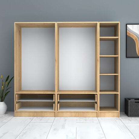 Ντουλάπα Ρούχων Ricardo Megapap Πεντάφυλλη Χρώμα Φυσικό Οξιάς 200x51,8x181εκ.