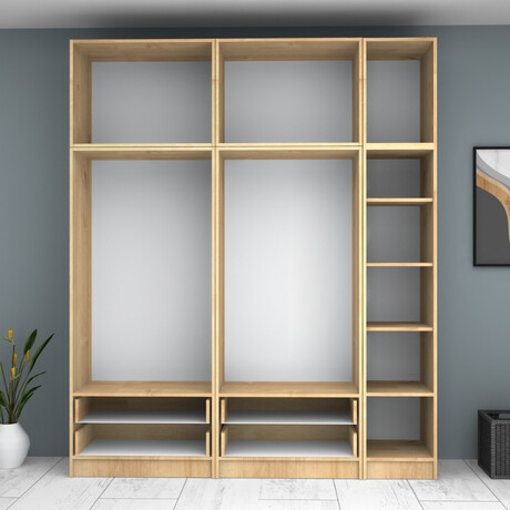 Ντουλάπα Ρούχων Ricardo Megapap Πεντάφυλλη με Πατάρι Χρώμα Φυσικό Οξιάς 200x51,8x240εκ.