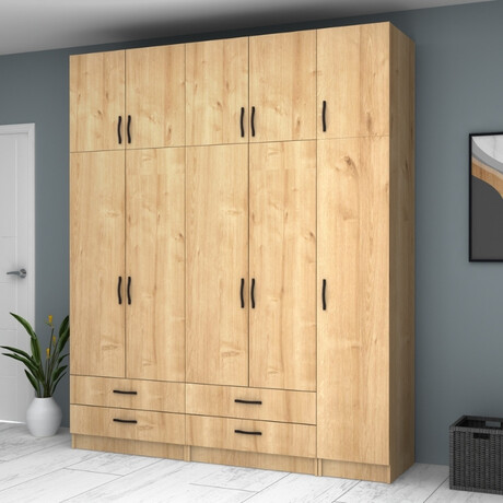 Ντουλάπα Ρούχων Ricardo Megapap Πεντάφυλλη με Πατάρι Χρώμα Φυσικό Οξιάς 200x51,8x240εκ.