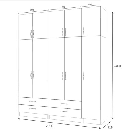 Ντουλάπα Ρούχων Ricardo Megapap Πεντάφυλλη με Πατάρι Χρώμα Φυσικό Οξιάς 200x51,8x240εκ.