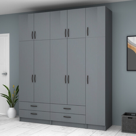 Ντουλάπα Ρούχων Ricardo Megapap Πεντάφυλλη με Πατάρι Χρώμα Ανθρακί 200x51,8x240εκ.