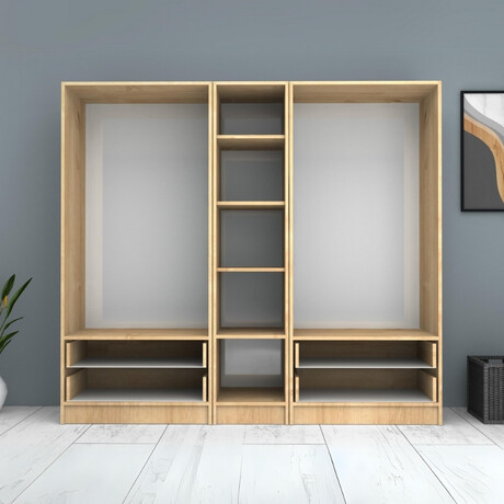 Ντουλάπα Ρούχων Ricardo Megapap Πεντάφυλλη Χρώμα Φυσικό Οξιάς 200x51,8x181εκ.