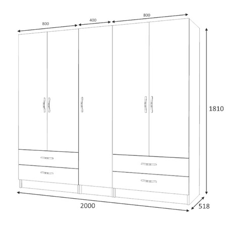 Ντουλάπα Ρούχων Ricardo Megapap Πεντάφυλλη Χρώμα Φυσικό Οξιάς 200x51,8x181εκ.