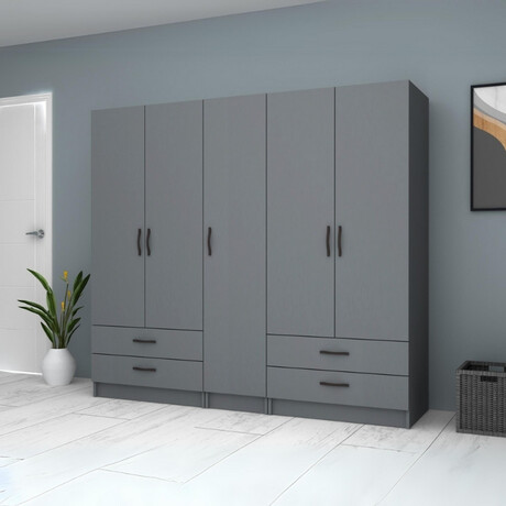 Ντουλάπα Ρούχων Ricardo Megapap Πεντάφυλλη Χρώμα Ανθρακί 200x51,8x181εκ.