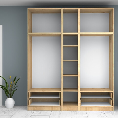 Ντουλάπα Ρούχων Ricardo Megapap Πεντάφυλλη με Πατάρι Χρώμα Φυσικό Οξιάς 200x51,8x240εκ.