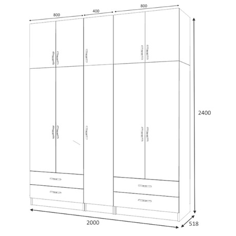 Ντουλάπα Ρούχων Ricardo Megapap Πεντάφυλλη με Πατάρι Χρώμα Φυσικό Οξιάς 200x51,8x240εκ.