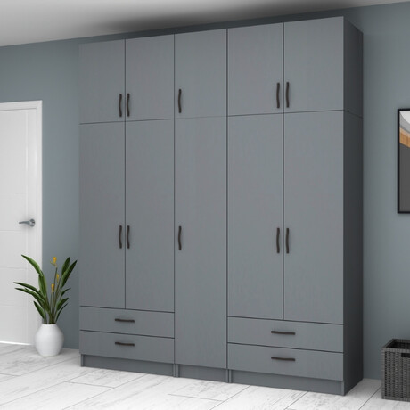 Ντουλάπα Ρούχων Ricardo Megapap Πεντάφυλλη με Πατάρι Χρώμα Ανθρακί 200x51,8x240εκ.