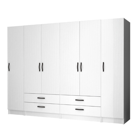 Ντουλάπα Ρούχων Ricardo Megapap Εξάφυλλη Χρώμα Λευκό 240x51,8x181εκ.