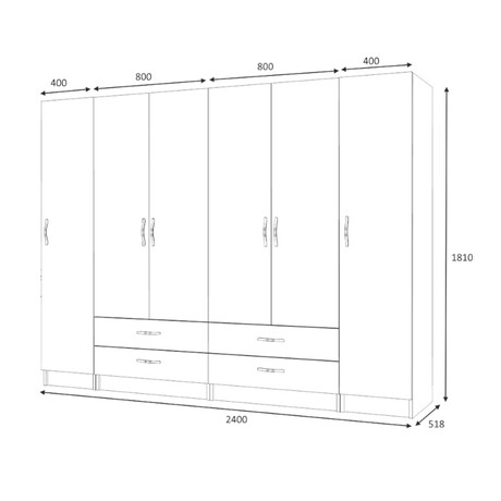 Ντουλάπα Ρούχων Ricardo Megapap Εξάφυλλη Χρώμα Λευκό 240x51,8x181εκ.