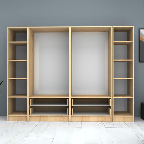 Ντουλάπα Ρούχων Ricardo Megapap Εξάφυλλη Χρώμα Φυσικό Οξιάς 240x51,8x181εκ.