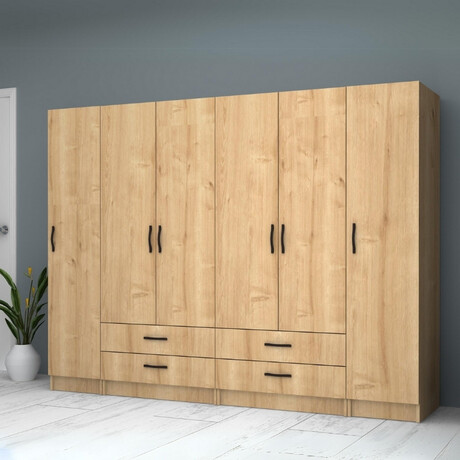 Ντουλάπα Ρούχων Ricardo Megapap Εξάφυλλη Χρώμα Φυσικό Οξιάς 240x51,8x181εκ.