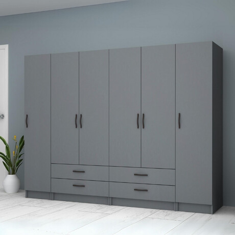 Ντουλάπα Ρούχων Ricardo Megapap Εξάφυλλη Χρώμα Ανθρακί 240x51,8x181εκ.