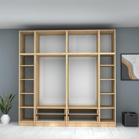 Ντουλάπα Ρούχων Ricardo Megapap Εξάφυλλη με Πατάρι Χρώμα Φυσικό Οξιάς 240x51,8x240εκ.